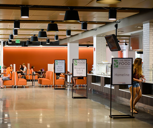 A female student stands in line at the Dish at McAlister, one of Clemson's newest dining halls.