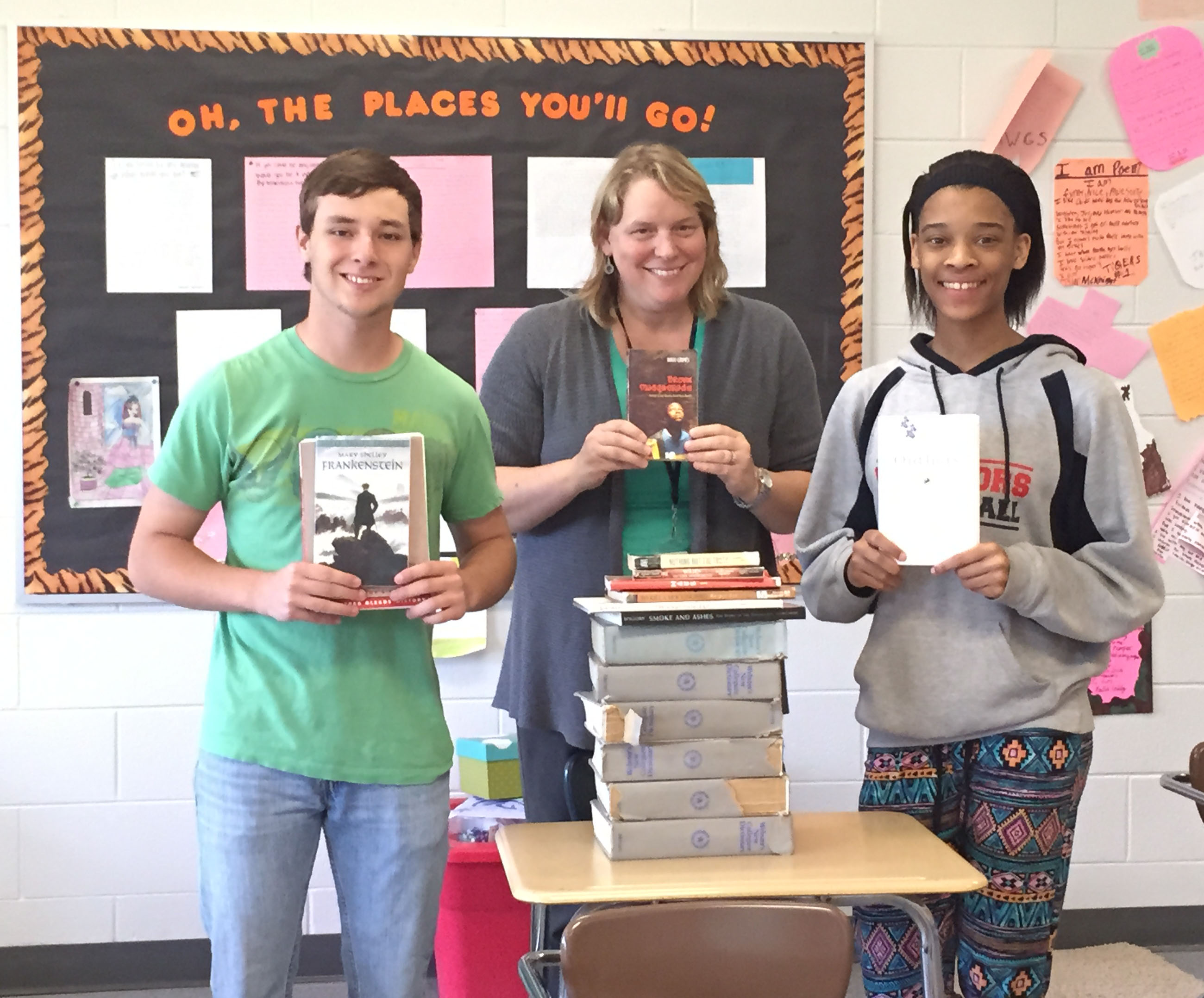 West-Oak High School in Westminster, SC helped us gather books in the Phi Kappa Phi annual book drive. Here are John David Long (sophomore), Heather J. McCrea-Andrews, Ph.D. and Phi Kappa Phi member since 2007, and Ajah Taylor (junior) stacking up part of the donated books. The school rallied around the book drive and everyone pitched in to help with the collection. West-Oak High School contributed 274 books to our Spring 2015 book drive.