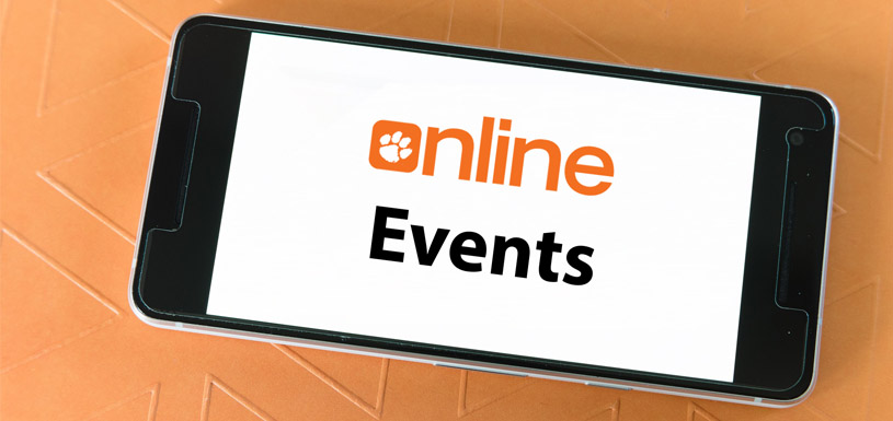 Smartphone with the Clemson Online Events on its screen