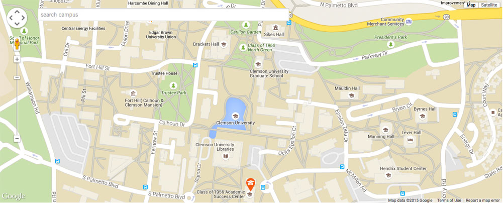 Map location of Academic Success Center at Clemson University, Clemsom SC