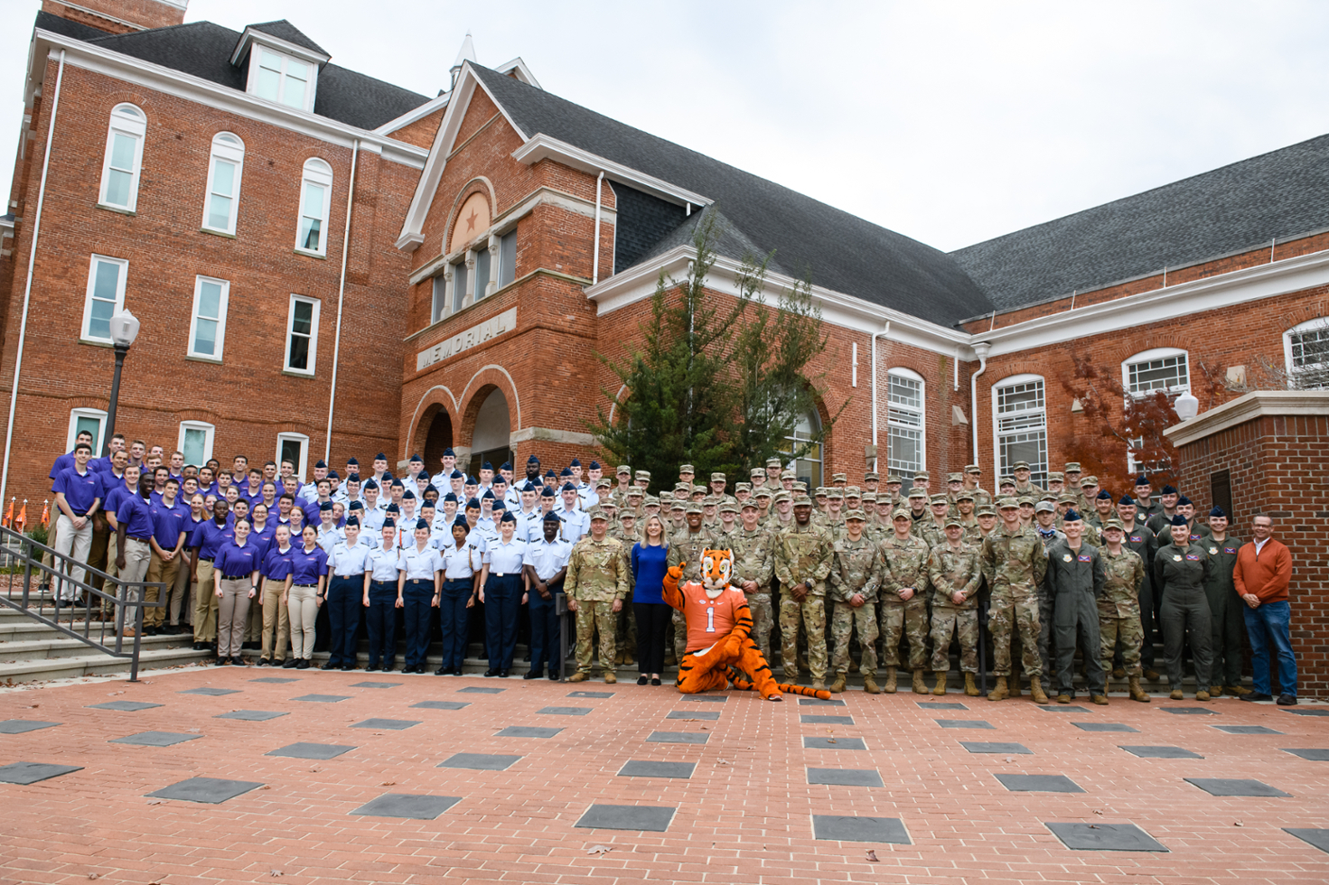 Air Force ROTC group posed in front of Tillman Hall for photo.