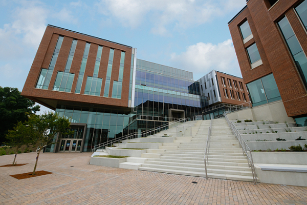 Side view of the new Wilbur O. and Ann Powers College of Business building.