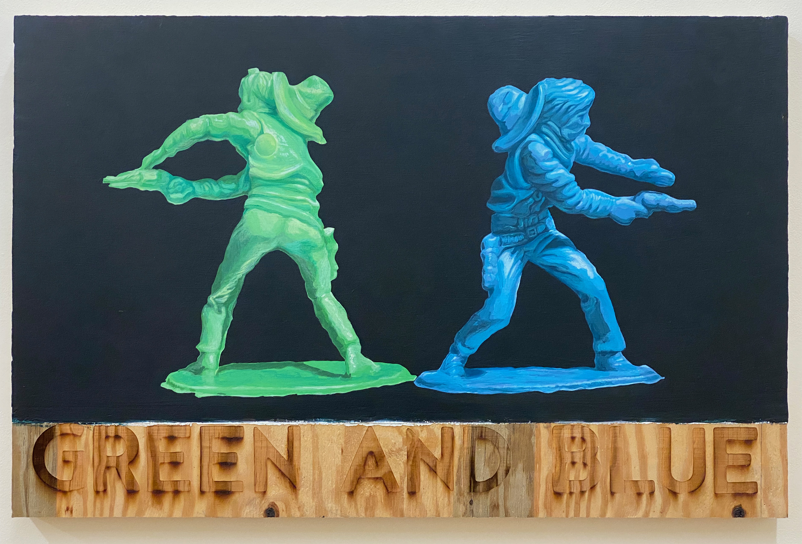 John Wolfer | MFA 1998 | The Dualists | Acrylic paint and laser-etched text on plywood