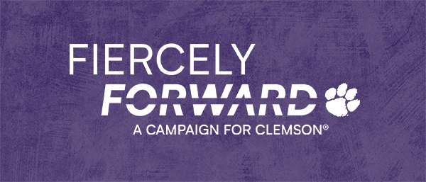 Clemson University's "Fiercely Forward" campaign logo featuring a paw print.