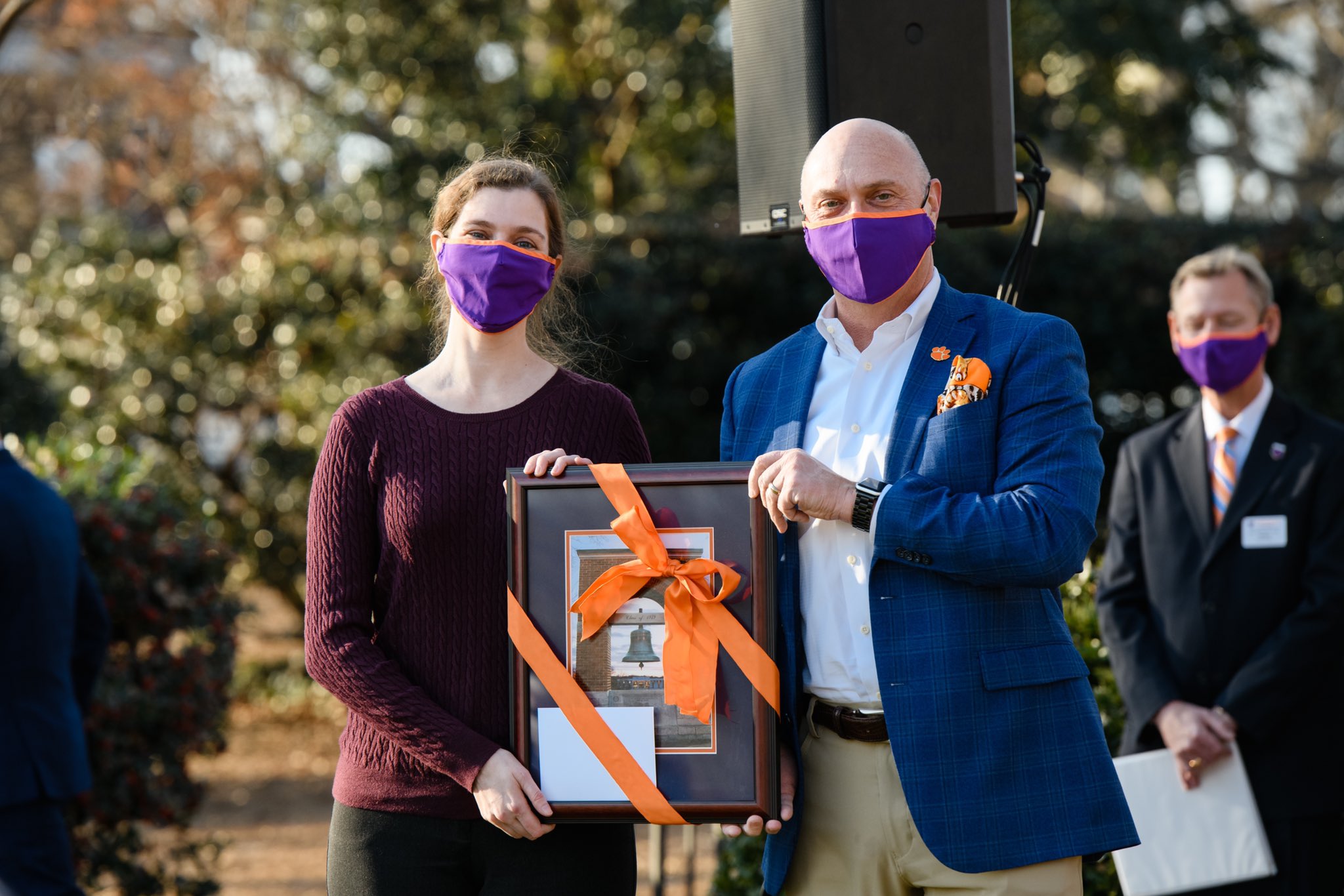 Delphine Dean, the Ron and Jane Lindsay Professor of Bioengineering and Jim Clements, Clemson University President