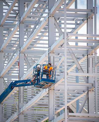 Exterior scaffolding of Death Valley Stadium construction.