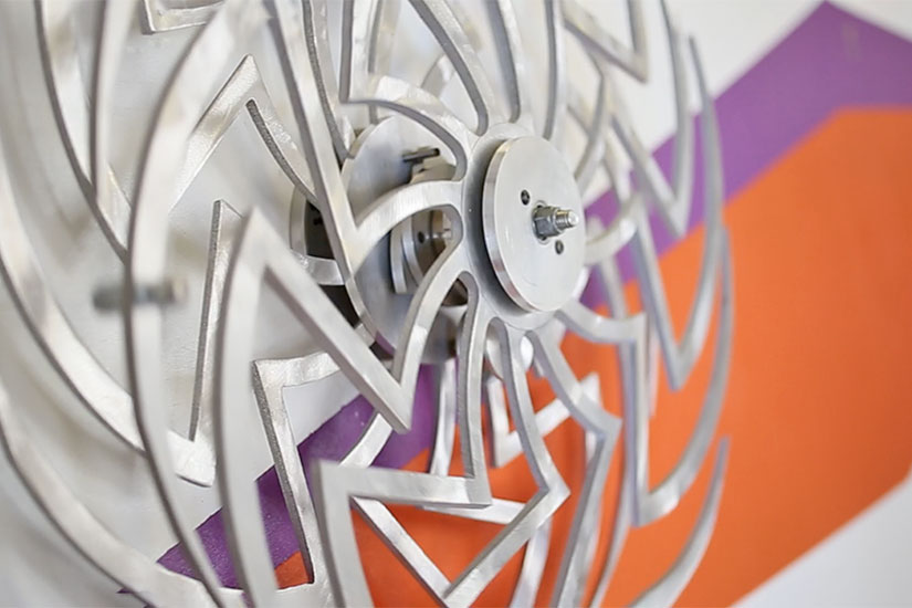 Close up of kinetic energy sculpture created for Artisphere.