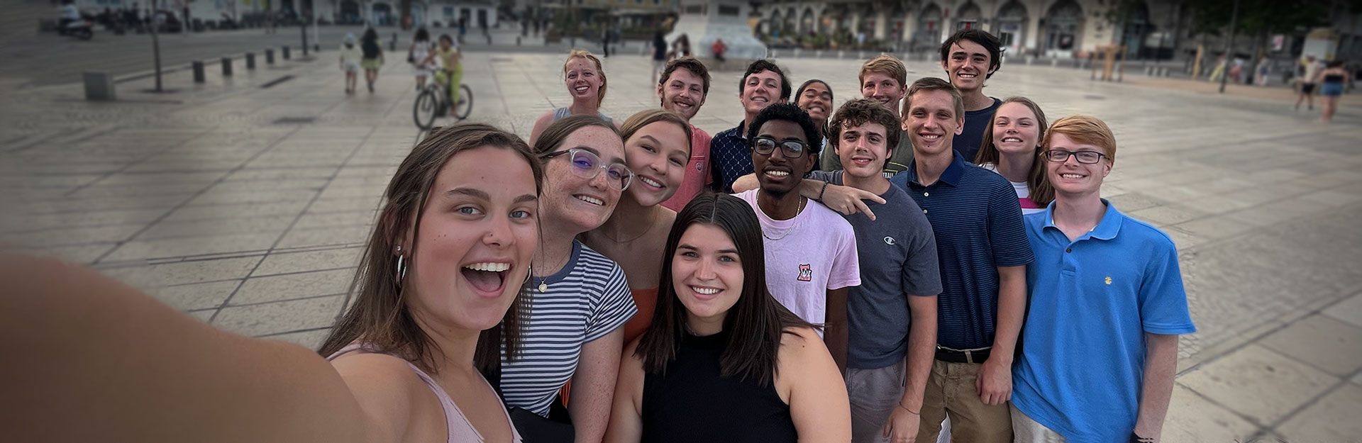 Students in Place de Jaude in France.