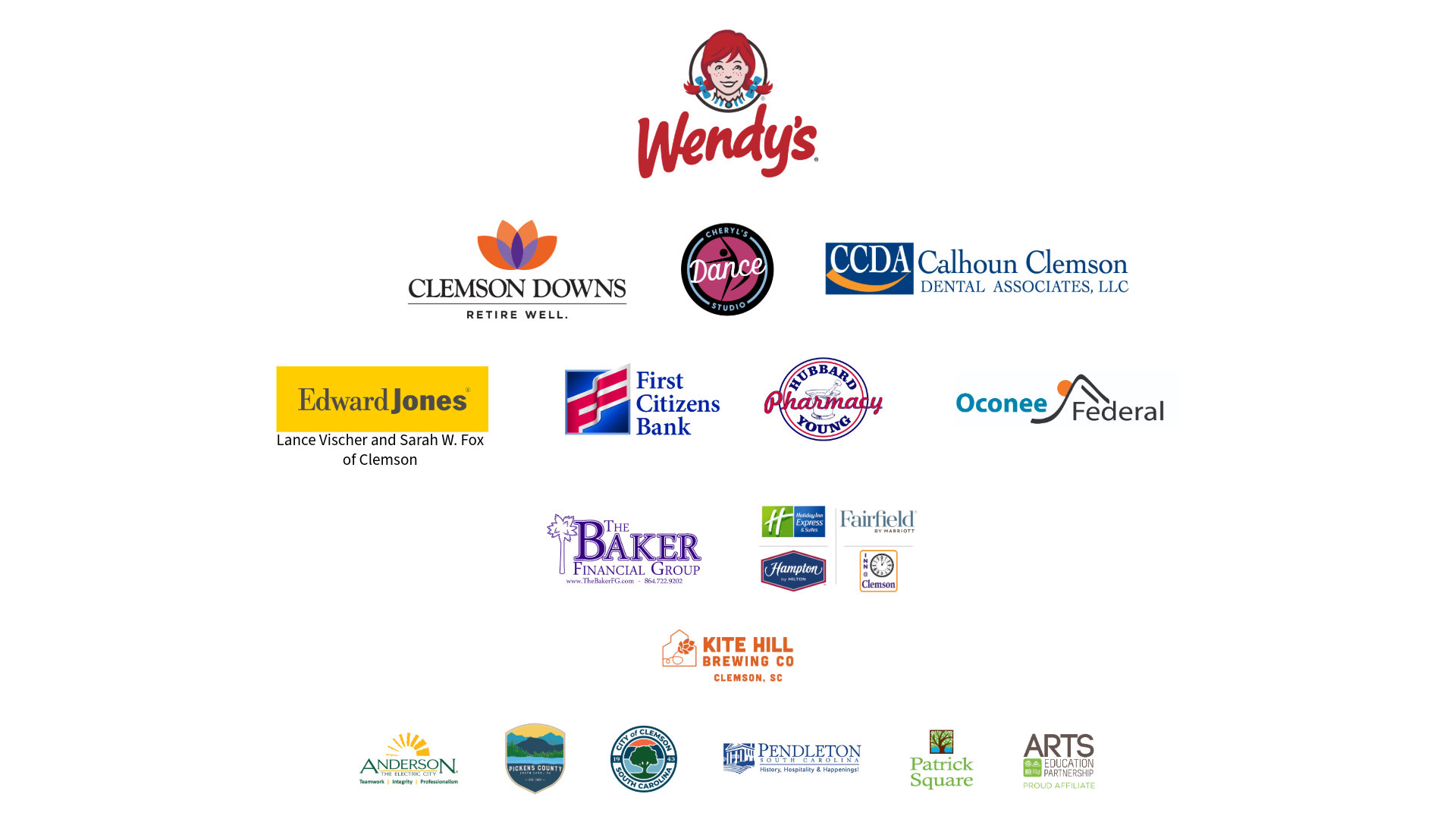 Brooks Center list of business sponsors and partner