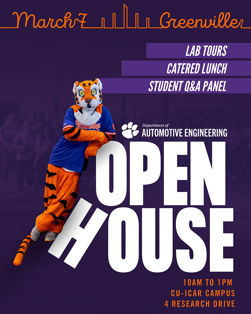 A tiger is leaning against the words Open House