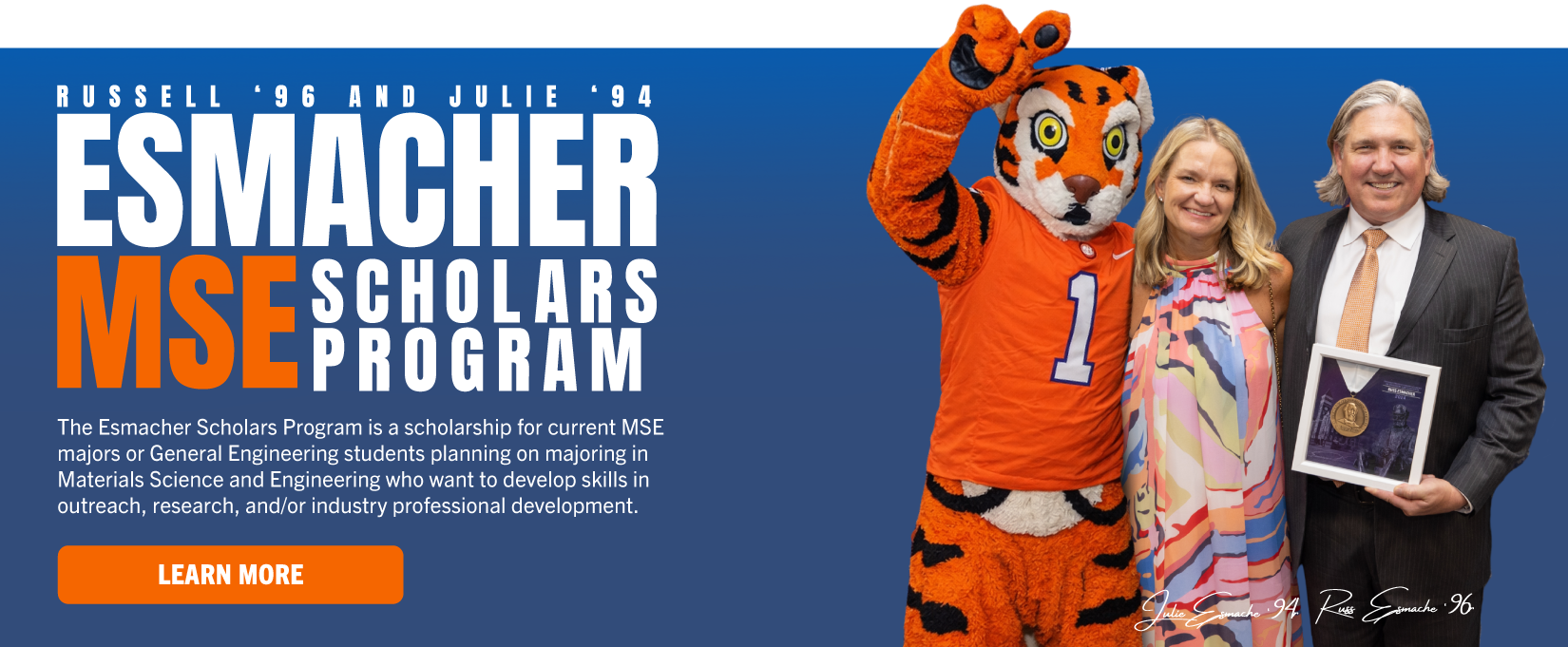 The Esmacher Scholars Program is a scholarship for current MSE or General Engineering students planning on majoring in Materials Science and Engineering who want to develop skills in research or industry professional development.