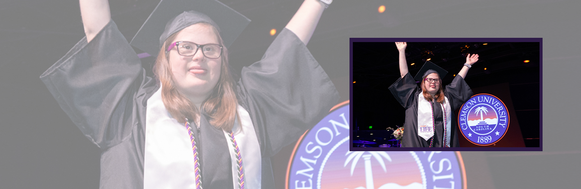 LIFE Graduate raises hands in celebration at graduation