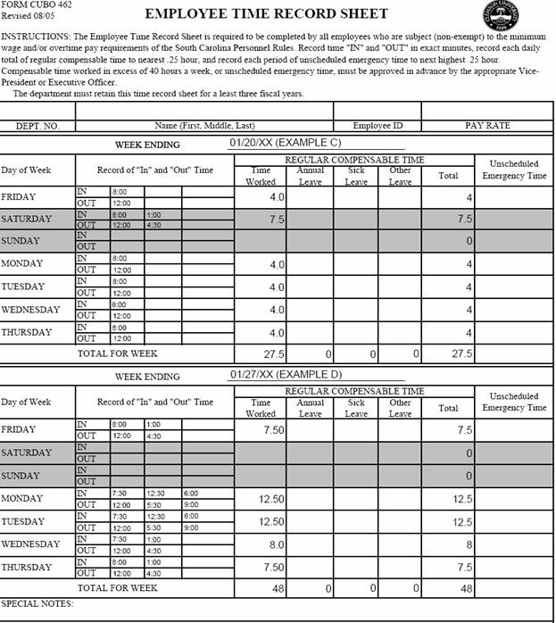 work schedule examples. An employee would have to work