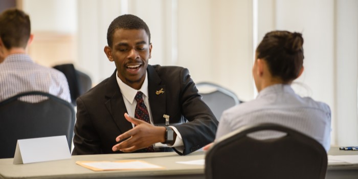 Candidate answering an interview question