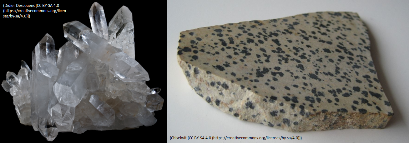 Pictures of rocks containing quartz.