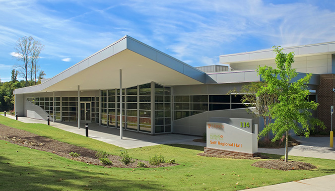 Self Regional Hall building, housing the Clemson Center for Human Genetics.