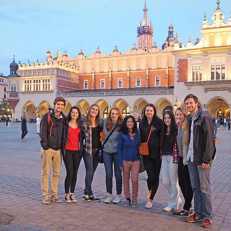 Group of students on a square in Poland