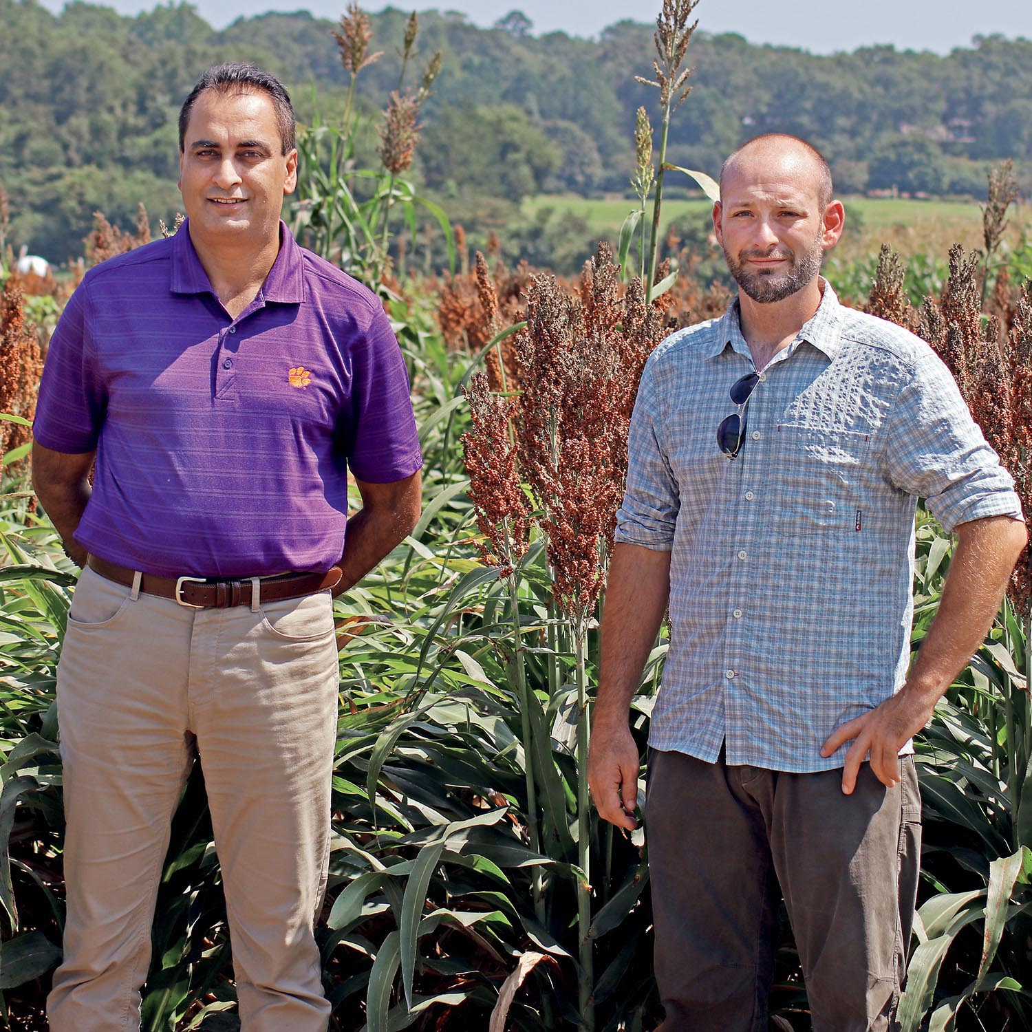 Rajan Sekhon and Christopher McMahan in cornfield
