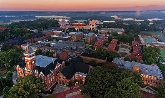 Aerial view of Clemson University campus.