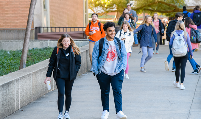 Students walking on Library Bridge