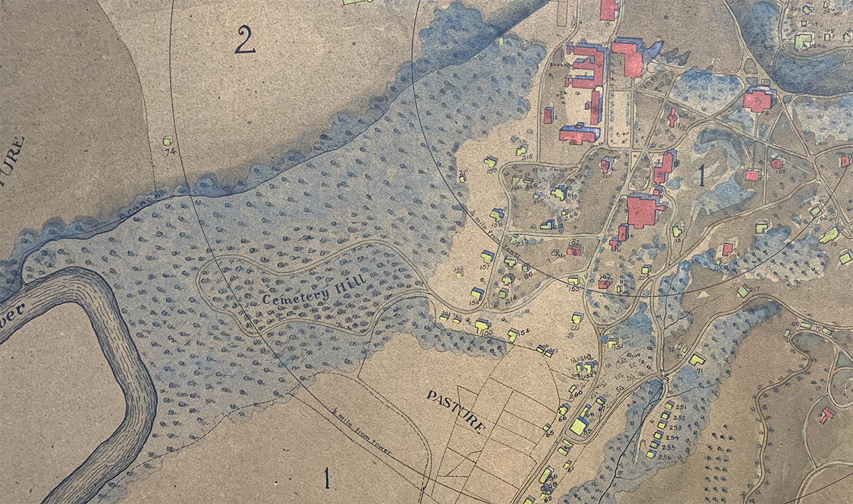 Map of campus showing Cemetery Hill in 1920.