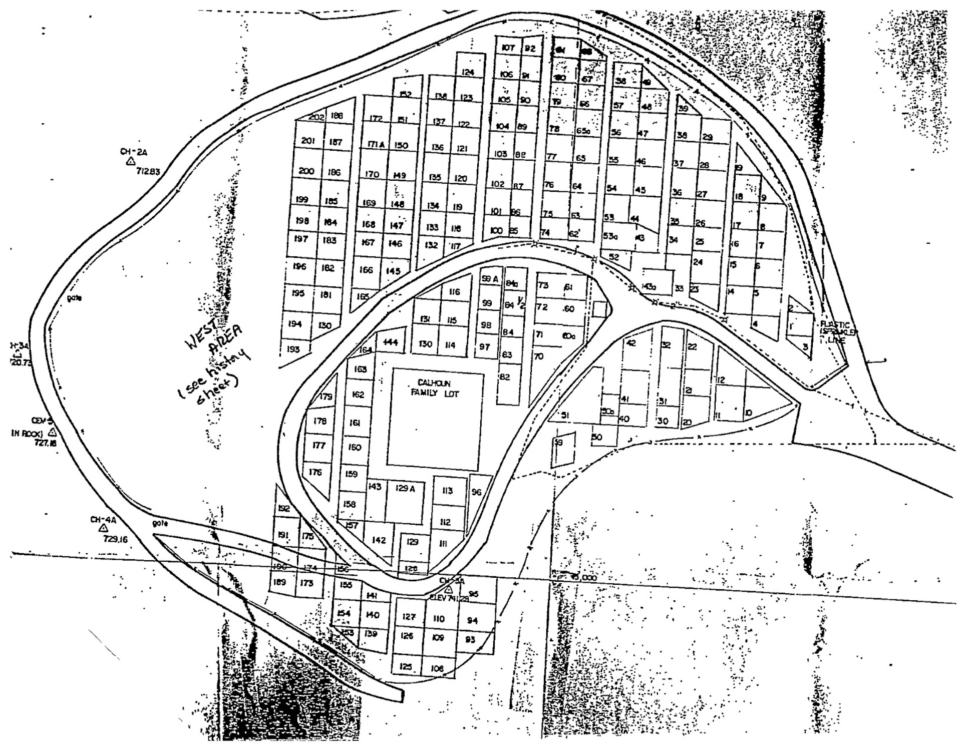Map of Woodland Cemetery from 1938 to 1991..