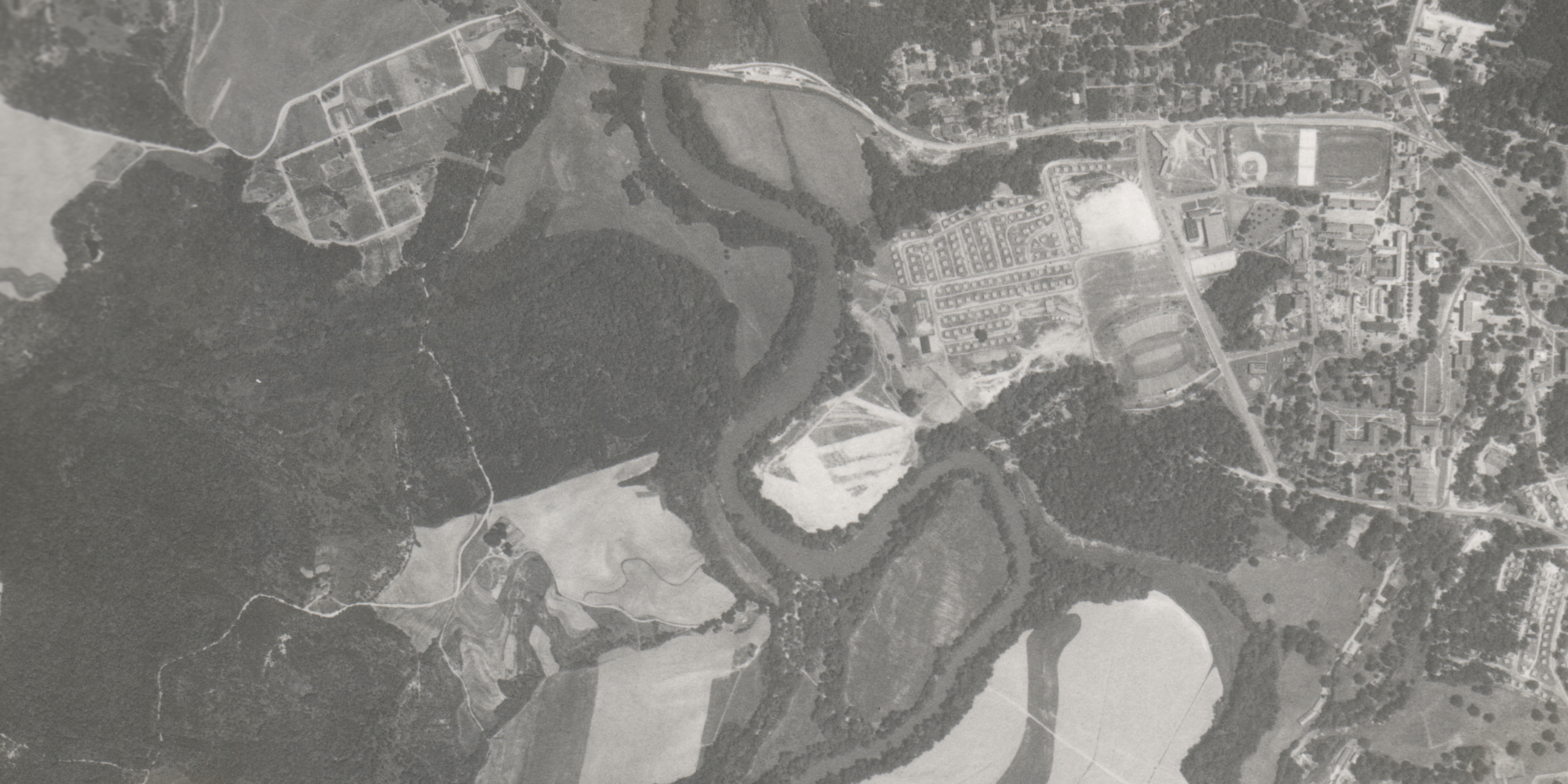 1951 aerial photo of campus before Hartwell Dam is built.