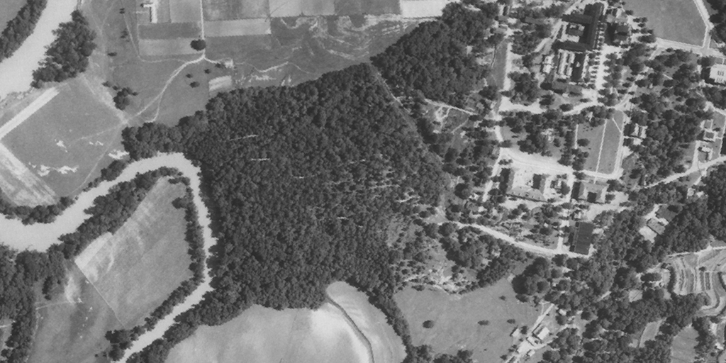 1938 aerial photo of campus before Memorial Stadium was built.