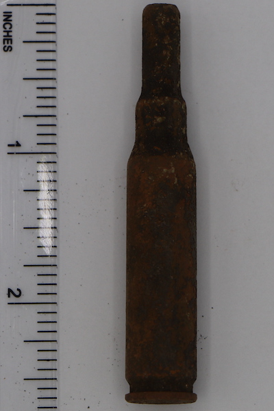 A bullet casing excavated in Cemetery Hill in the early 1990s.