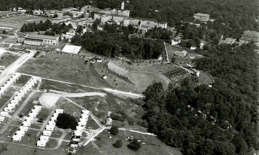 View of the Bottoms neighborhood behind Memorial Stadium in the 1940s.