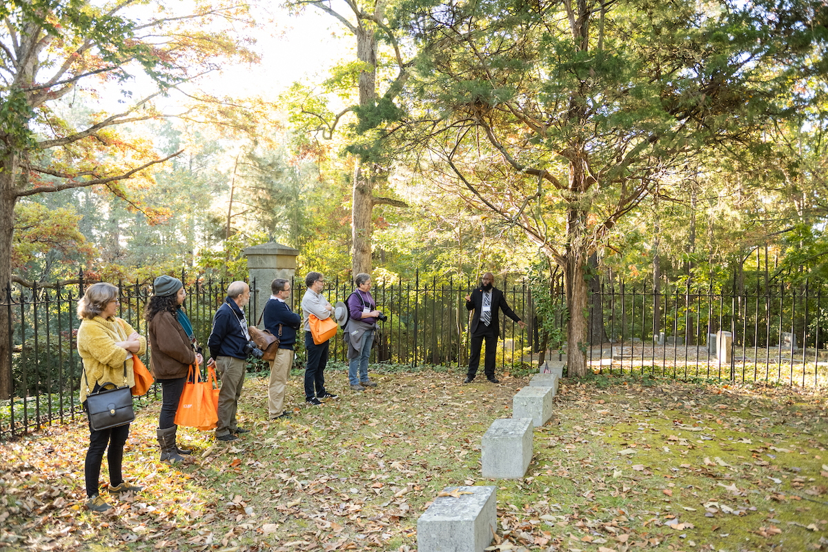 A group on a cemetery tour.