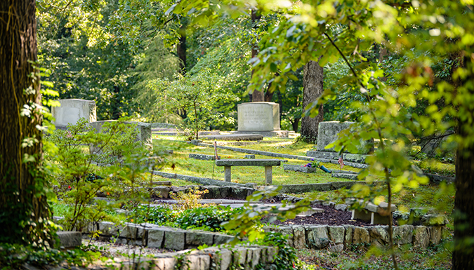 Images of tombstones in Woodland Cemetery.