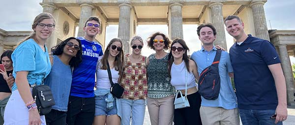 Some of the 2023 cohort scholars posing together in Germany with NSP faculty and staff. 