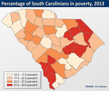 South Carolina poverty map, 2013