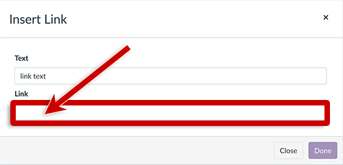 screenshot of link dialog box in canvas