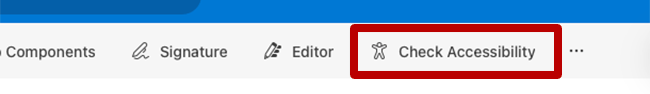 Screenshot identifying the accessibility checker from the toolbar in Outlook for mac.