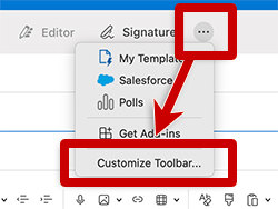 screenshot of the link to customize the composer toolbar for email in outlook