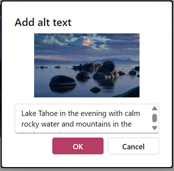 Screenshot of the alternate textdialog in Outlook.