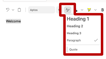Screenshot highlighting the styles menu in Microsoft Outlook for Mac
