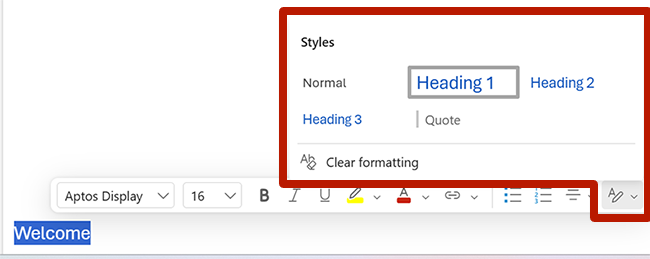 Screenshot highlighting the styles menu in Microsoft Outlook for windows.