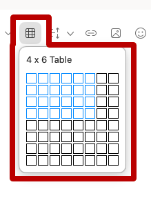 Screenshot highlighting the insert table tool in the insert toolbar in Microsoft Outlook for Mac.