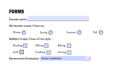Screenshot of a sample form in Adobe Acrobat