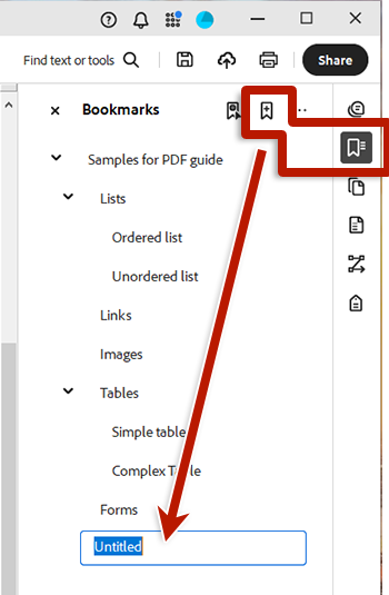 screenshot of Adobe Acrobat bookmark pane