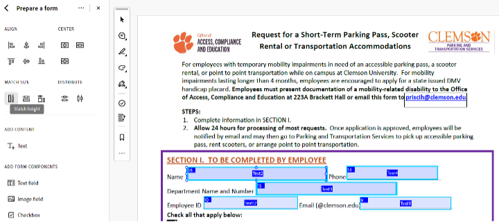 screenshot of adobe acrobat's manage form field tool