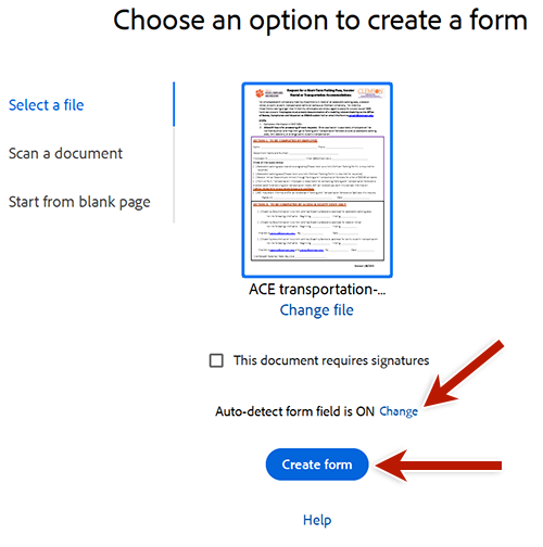 screenshot of adobe acrobat prepare a form dialog