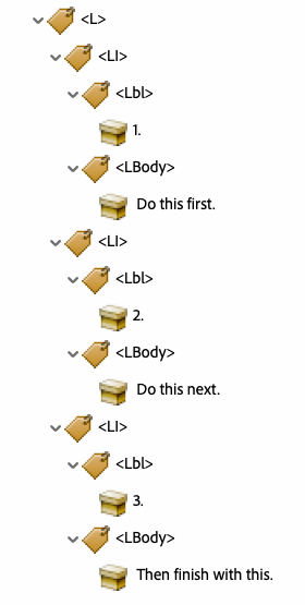screenshot of an adobe acrobat list tag tree