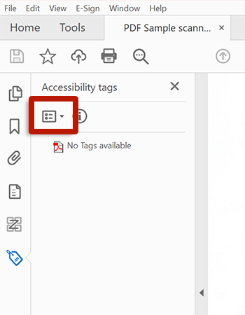 screenshot of adobe acrobat in old acrobat tags panel