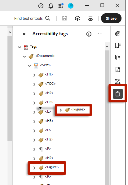 screenshot of adobe acrobat tag tree