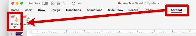 screenshot of the create pdf tab in the acrobat ribbon of power point