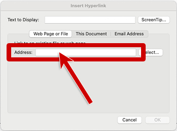 screenshot of the insert hyperlink dialog box in powerpoint